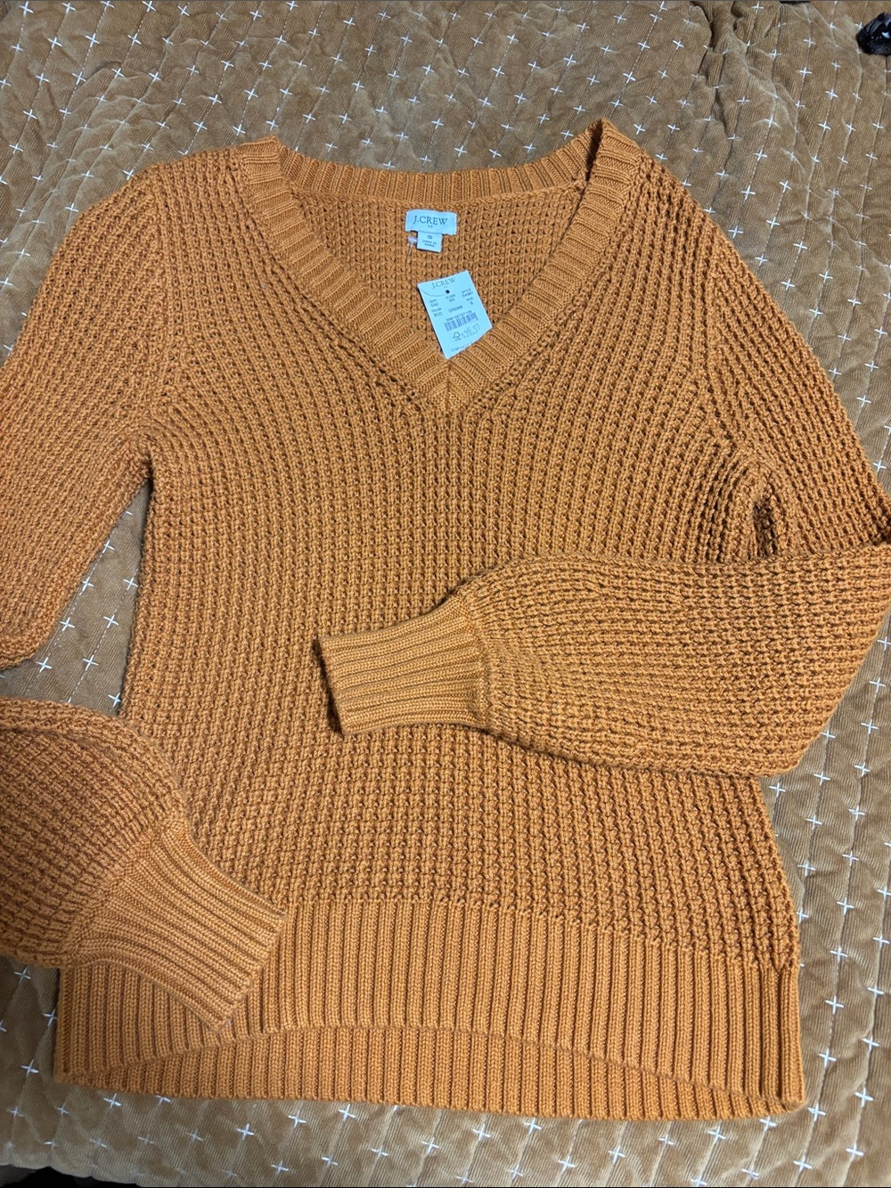 J. Crew Women's V-Neck Sweater in Camel/Tan Knit